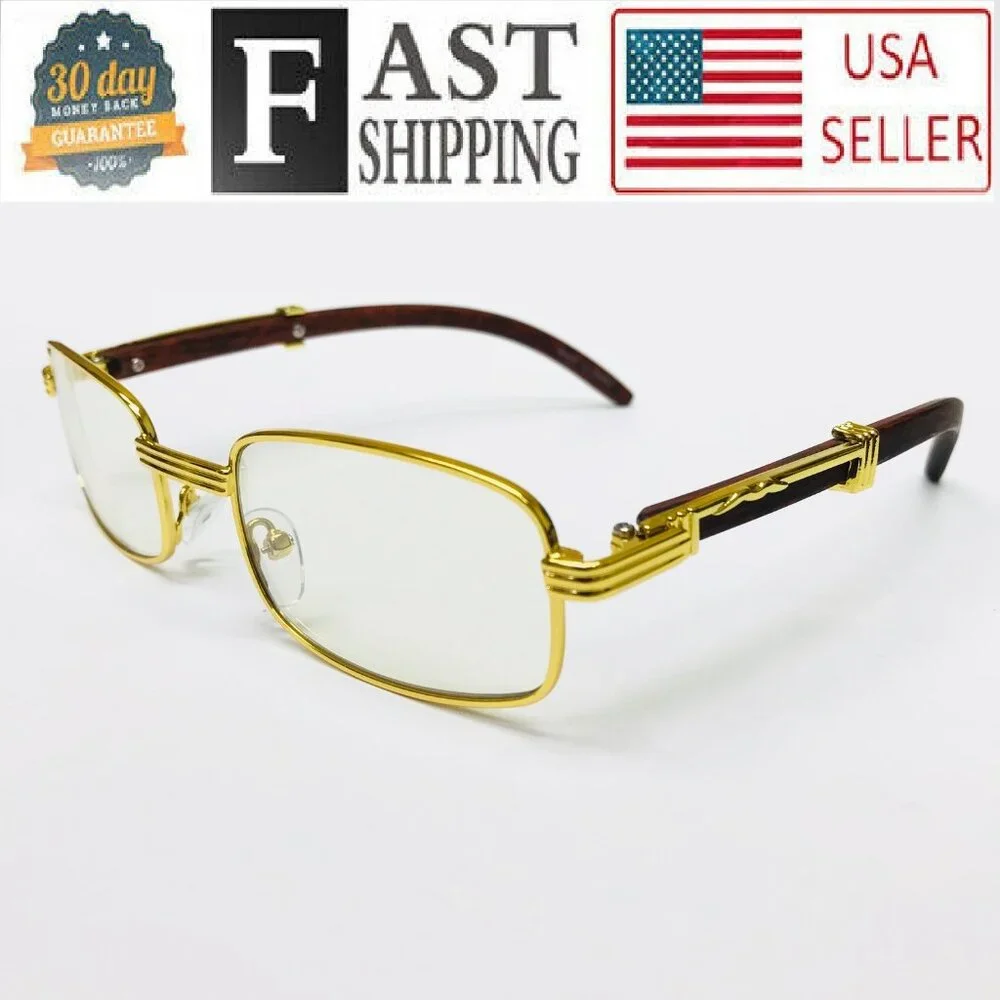 Clear Lens Men Sunglasses Square Gold Frame Hip Hop Style Buffs Woddy Arms Migos
